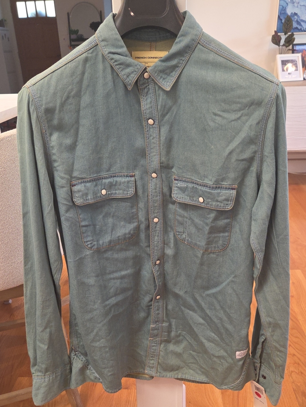 French Connection Men's LS Denim Blue Snap-Button Workshirt (NWT)(L)